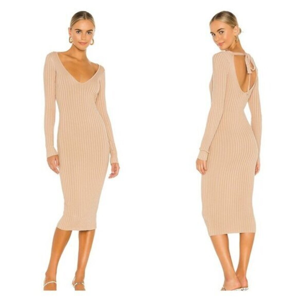 NBD Bekah Deep V Midi Dress Nude